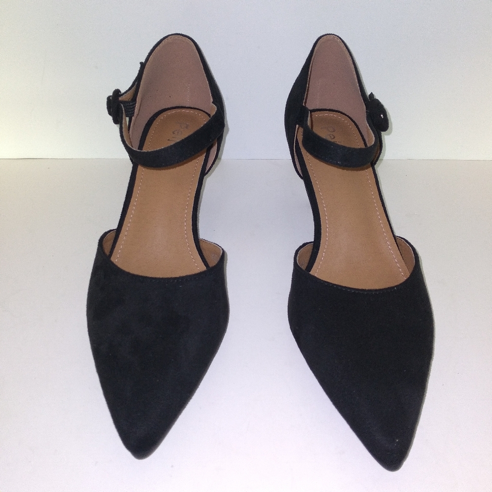 Women's Elegant Black Faux Suede Ankle Strap Kitten Heel Pumps-Size EU 42/US 10 - Picture 4 of 12
